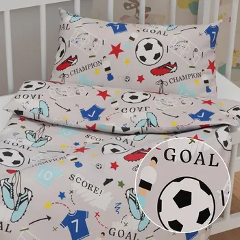 Povlečení Dětské bavlněné povlečení do postýlky Sandra SA-646 Fotbal to je hra - na šedém Do postýlky 90x120 a 40x60 cm
