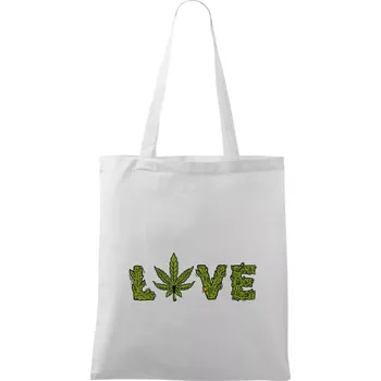 Nákupní taška Konopí nápis love - Taška bavlněná - 42 x 38 cm ( Bílá )