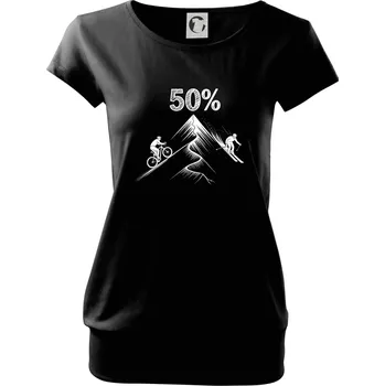 Dámské tričko Narozeniny cyklista a lyžař 50 - Volné triko city - XS ( Černá )