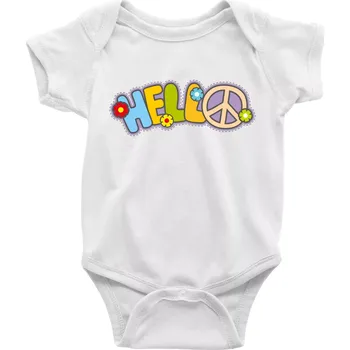Kojenecký body Hello hippie symbol - Body kojenecké s krátkým rukávem - Krátký r. 6-12 mes ( Bílá )