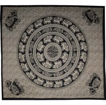 Přehoz na lůžko BOB Batik indický přehoz na postel Sloni černo okrový 240 x 210 cm bavlna. King size. Dvoulůžko.