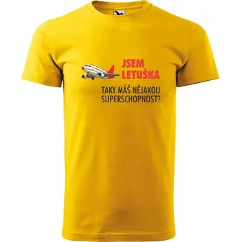 Pánské tričko Sablio Tričko s potiskem Jsem letuška, taky máš nějakou superschopnost? - žluté M