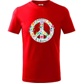 Chlapecké tričko Peace and love symbol - Tričko dětské bavlněné - 98 cm / 2 roky ( Červená )