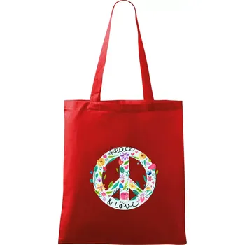 Nákupní taška Peace and love symbol - Taška bavlněná - 42 x 38 cm ( Červená )