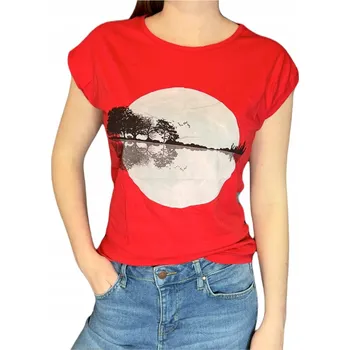 Dámské tričko Dámské tričko s červeným potiskem a kulatý výstřihem