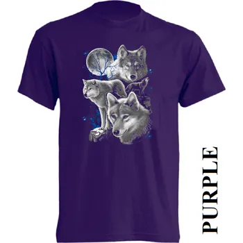 Pánské tričko levne-bavlnene-tricko-potisk-vlci-ve-smecce Barva: Purple - purpurová, velikost: S