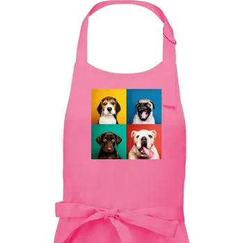 Kuchyňská zástěra Psi štěňata koláž - Dámská zástěra na vaření - Univerzální velikost ( Růžová )