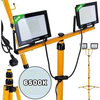 Autodíl GEKO 2x50W LED světlomet s teleskopickým konstrukčním stojanem a kabelem - studená bílá barva 6500K (1)