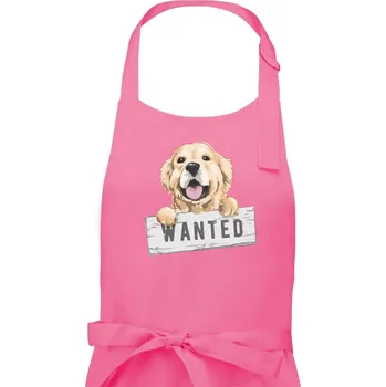 Kuchyňská zástěra Zlatý retriever - štěně wanted - Dámská zástěra na vaření - Univerzální velikost ( Růžová )