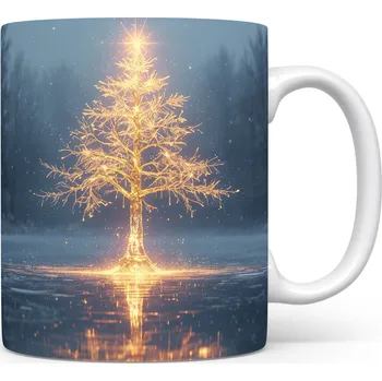 Hrnek s vánočním motivem – zářící strom na zamrzlém jezeře