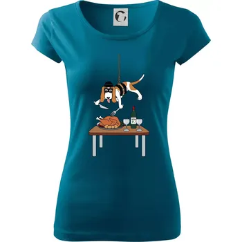 Dámské tričko Malý zloděj - baset (Hana-creative) - Dámské triko Pure - 2XL ( Petrolejová )