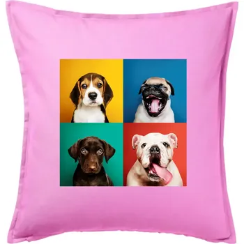 Polštář Psi štěňata koláž - Polštář 50x50 - 50x50 - Pouze potah ( Růžová )