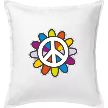 Polštář Peace symbol s kreslenou květinou - Polštář 50x50 - 50x50 - Včetně výplně ( Bílá )