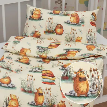 Povlečení Biante Sandra SA-710 Kapybary na krémovém 100 x 135, 40 x 60 cm zip