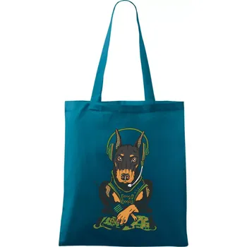 Nákupní taška Bojový dobrman (Pecka design) - Taška bavlněná - 42 x 38 cm ( Petrolejová )