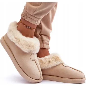 Dámské pantofle DÁMSKÉ PANTOFLE S KOŽÍŠKEM SVĚTLE BÉŽOVÉ 36