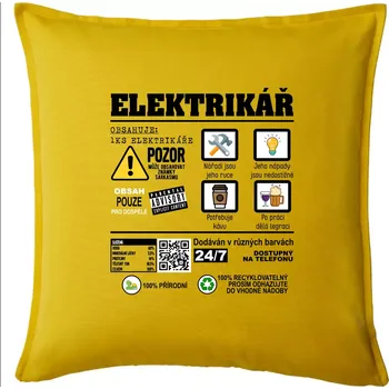Polštář Profese - informace o produktu - elektrikář - Polštář 50x50 - 50x50 - Pouze potah ( Žlutá )