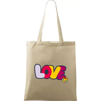 Nákupní taška Love nápis s květinou - Taška bavlněná - 42 x 38 cm ( Naturální )