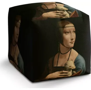 Taburet Sablio Taburet Cube Dáma s hranostajem - Leonardo da Vinci: 40x40x40 cm