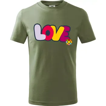 Love nápis s květinou - Tričko dětské bavlněné - 104-110cm / 3-4 roky ( Khaki )