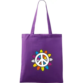 Nákupní taška Peace symbol s kreslenou květinou - Taška bavlněná - 42 x 38 cm ( Fialová )