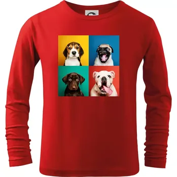 Chlapecké tričko Psi štěňata koláž - Triko dětské Long Sleeve - 122 cm/6 let ( Červená )