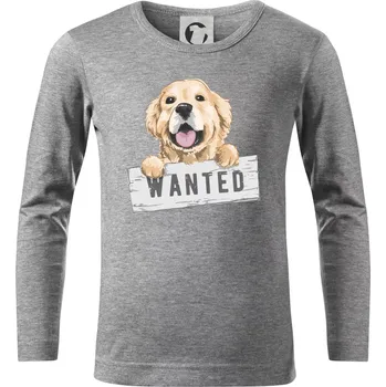 Chlapecké tričko Zlatý retriever - štěně wanted - Triko dětské Long Sleeve - 122 cm/6 let ( Tmavě šedý melír )