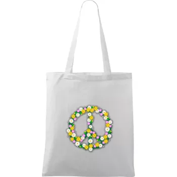 Peace symbol kopretiny - Taška bavlněná - 42 x 38 cm ( Bílá )