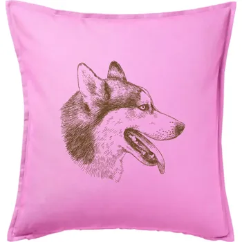 Polštář Husky - hlava z boku - Polštář 50x50 - 50x50 - Pouze potah ( Růžová )