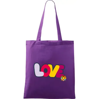 Love nápis s květinou - Taška bavlněná - 42 x 38 cm ( Fialová )