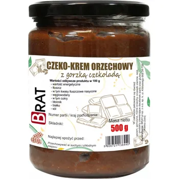 Ořechovo-čokoládová pomazánka BRAT Czeko-krem ořechový krém s hořkou čokoládou 500 g