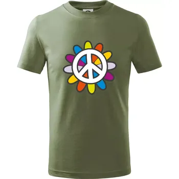 Chlapecké tričko Peace symbol s kreslenou květinou - Tričko dětské bavlněné - 104-110cm / 3-4 roky ( Khaki )