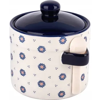 Dóza na potraviny Tadar Keramická NÁDOBA na sůl, cukr SE LŽIČKOU a víkem 500 ml bílá