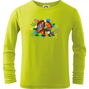Chlapecké oblečení Peace symbol prorostlý květinami - Triko dětské Long Sleeve - 134 cm/8 let ( Limetková )