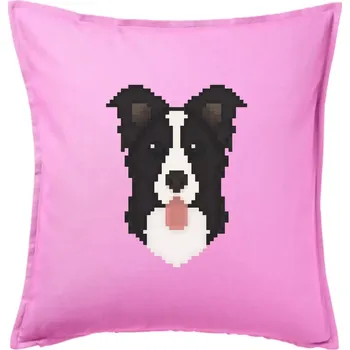 Polštář Border kolie Pixel - Polštář 50x50 - 50x50 - Pouze potah ( Růžová )