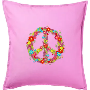 Polštář Peace symbol červené květiny - Polštář 50x50 - 50x50 - Pouze potah ( Růžová )