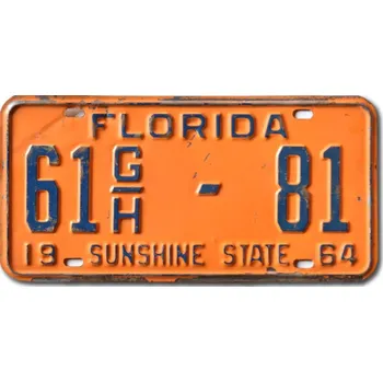 Plechová cedule Americká SPZ Florida 1964 Orange 61GH-81