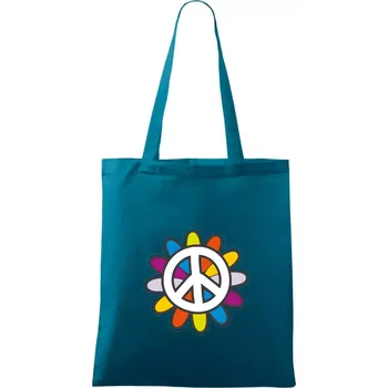 Peace symbol s kreslenou květinou - Taška bavlněná - 42 x 38 cm ( Petrolejová )