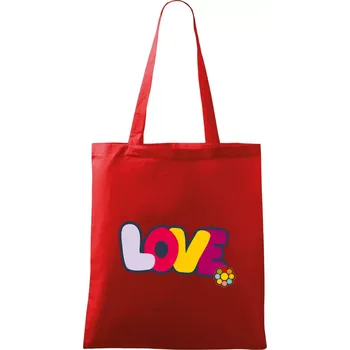 Nákupní taška Love nápis s květinou - Taška bavlněná - 42 x 38 cm ( Červená )