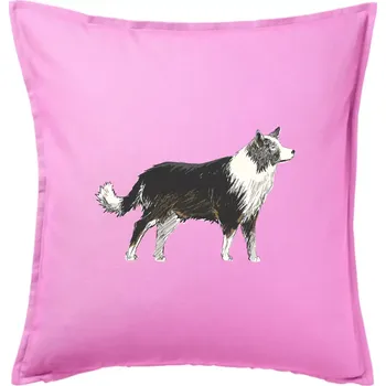 Polštář Border kolie kreslená - Polštář 50x50 - 50x50 - Pouze potah ( Růžová )
