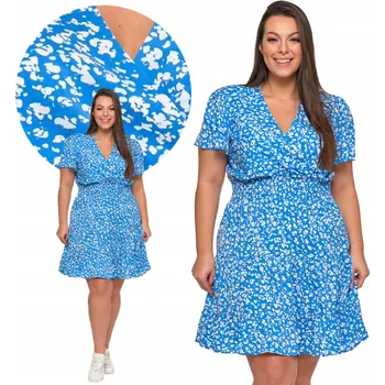 Dámské šaty Šaty Dámské Rozšířené s Motýlkovým Rukávem Modré Elegantní MORAJ S