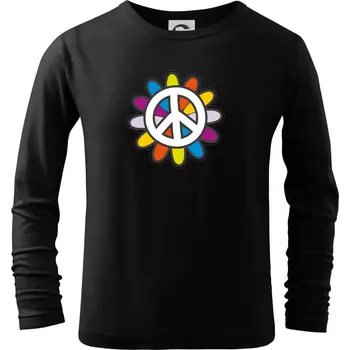 Chlapecké tričko Peace symbol s kreslenou květinou - Triko dětské Long Sleeve - 122 cm/6 let ( Černá )