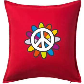 Polštář Peace symbol s kreslenou květinou - Polštář 50x50 - 50x50 - Pouze potah ( Červená )