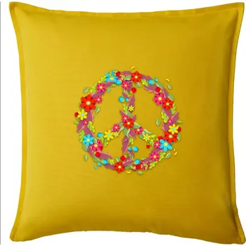 Polštář Peace symbol červené květiny - Polštář 50x50 - 50x50 - Pouze potah ( Žlutá )