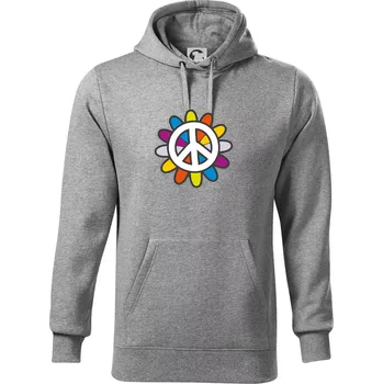 Pánská mikina Peace symbol s kreslenou květinou - Mikina pánská Cape s kapucí - 5XL ( Tmavě šedý melír )