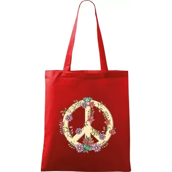 Nákupní taška Peace symbol pískový - Taška bavlněná - 42 x 38 cm ( Červená )