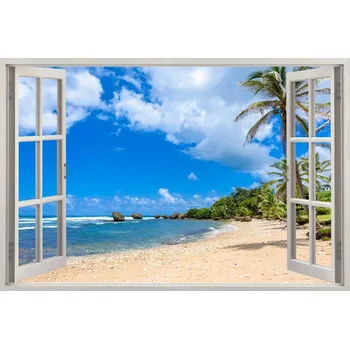 Fototapeta Dekorativní nálepka na zeď do obýváku OKNO pláž palmy moře 90x60