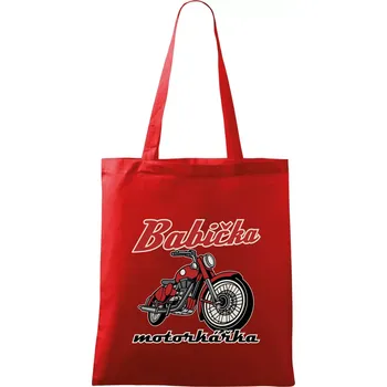 Nákupní taška Babička motorkářka - Taška bavlněná - 42 x 38 cm ( Červená )