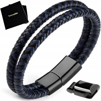Náramek PÁNSKÝ NÁRAMEK DVOJITÝ, NASTAVITELNÝ, MODRO-ČERNÁ KŮŽE VERSATILE