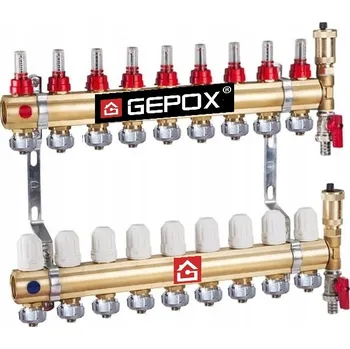 rozdělovač topení Rozdělovač pro podlahové topení, 9 okruhů, GEPOX, mosazný, pro podlahové vytápění